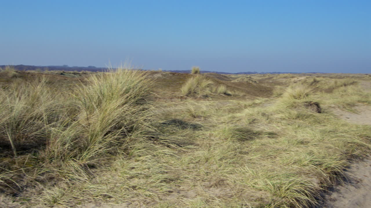 Panning Shot looking across the coastal path and winterton dunes next to Winterton on Sea,