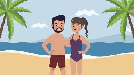 young couple seascape scene animation