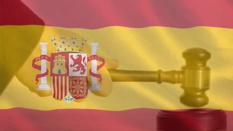 digitally animation of spain flag and gavel 4k