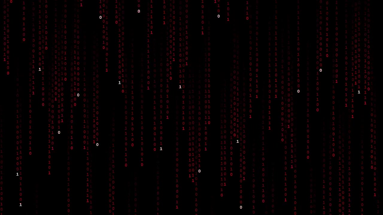 Red Binary Code Falling Down on Black Background