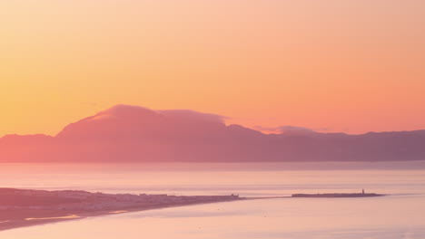close up view sunrise timelapse strait of gibraltar in a summer morning