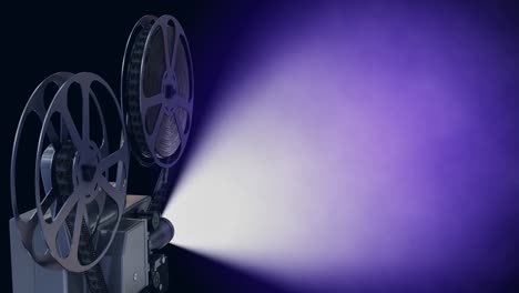 proyector de película con pantalla de cine vacía en los rayos de luz fractal de color azul