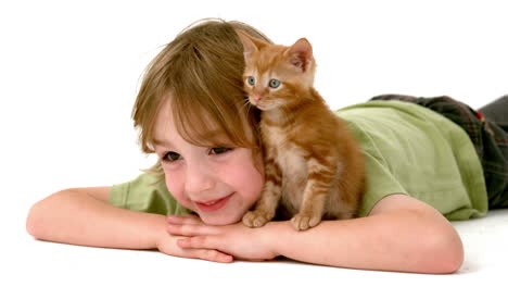 in slow motion boy with kitten