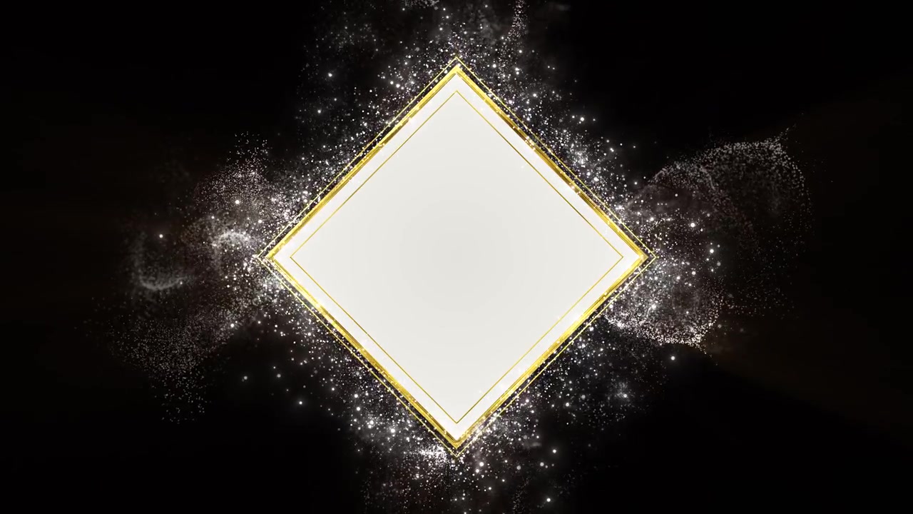 Gold diamond frame background with white particle burst black luxury space and elegant glowing