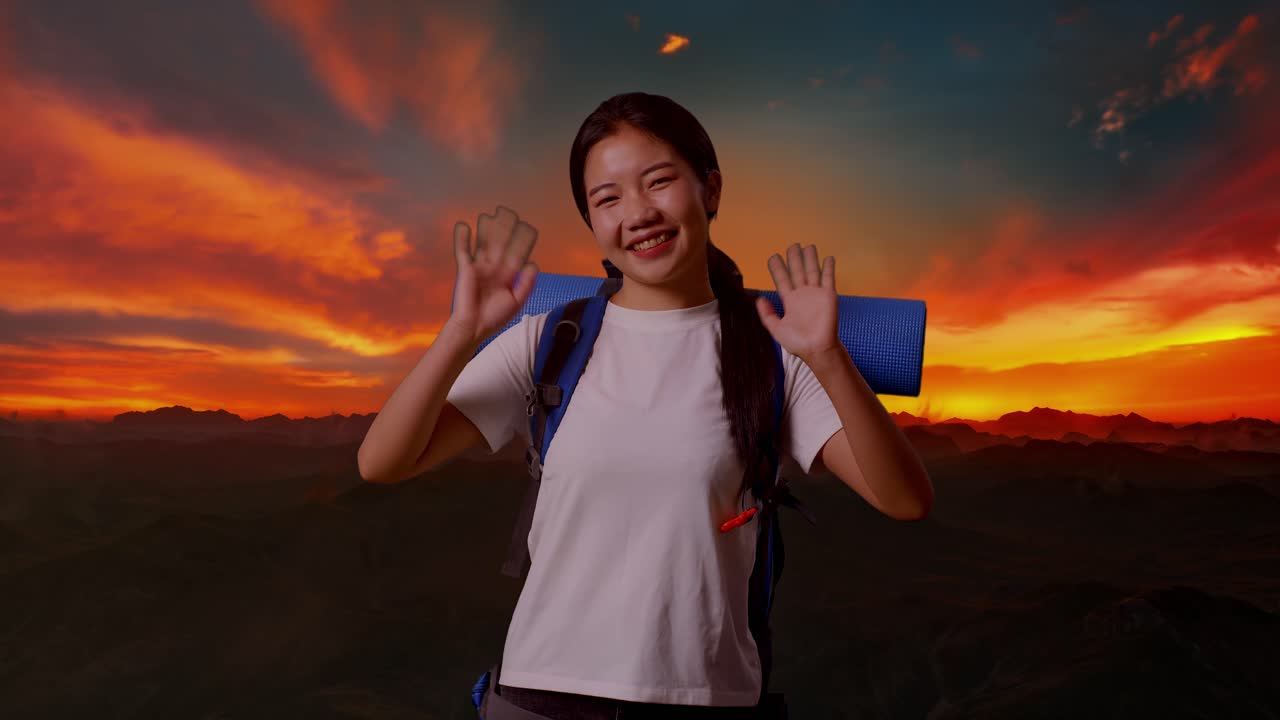 un caminante feliz al amanecer