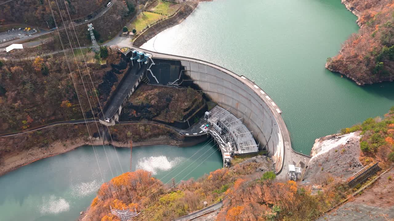 Explore the engineering marvel of a Japanese river dam with this captivating 4K aerial footage.