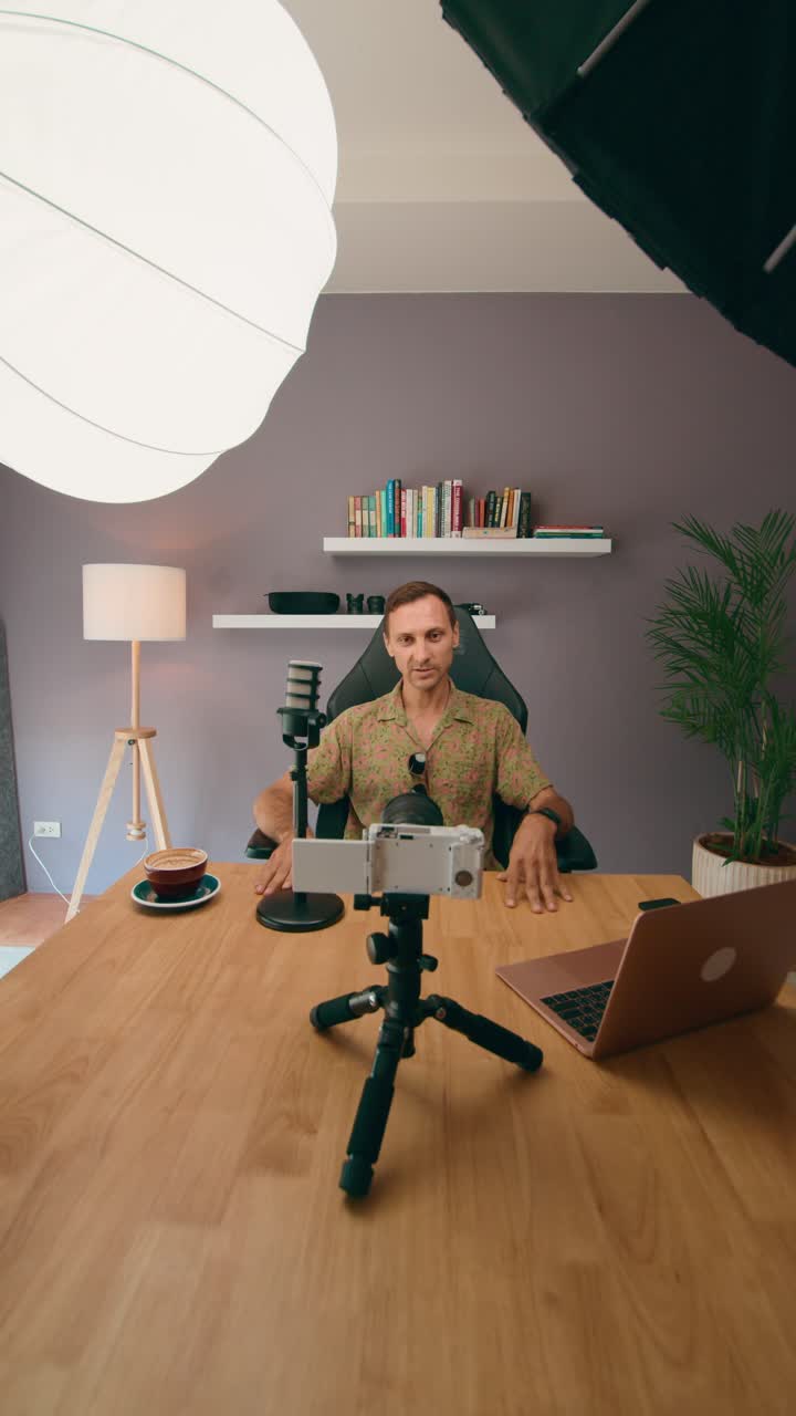 Man Recording a Video/Podcast in a Home Studio