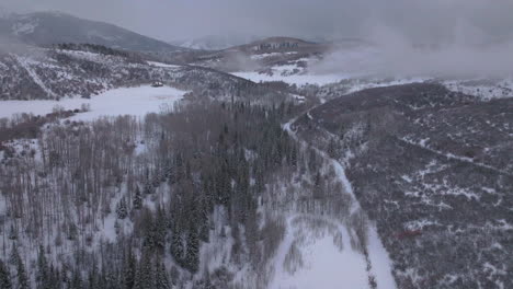 álamo-Temblón-Masa-De-Nieve-Condado-De-Pitkin-Desierto-Espacio-Abierto-Aéreo-Drone-Cabañas-En-El-Bosque-Montañas-Rocosas-Colorado-Basalto-Carbondale-Monte-Sopris-Granate-Campanas-Pico-Piramidal-Ashcroft-Paso-De-Independencia-Nieve-Brumosa