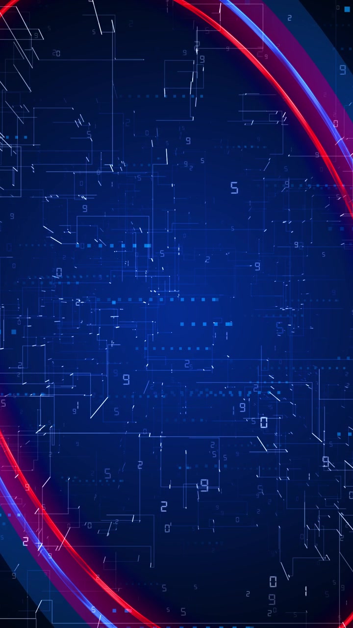 Blue tech circuit interface background red glowing arcs schematic lines and digital code details