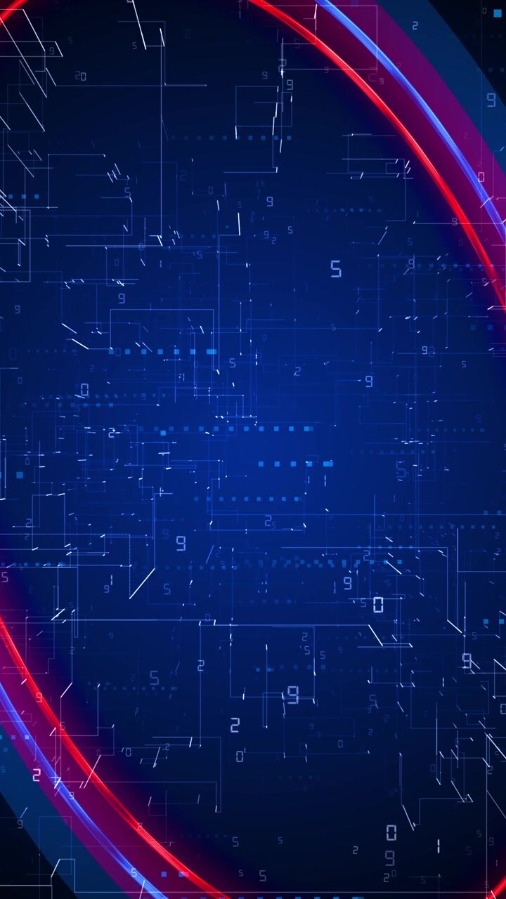 Blue tech circuit interface background red glowing arcs schematic lines and digital code details