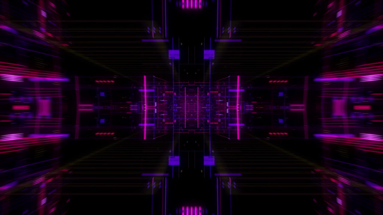 Dati virtuali su display a schermo digitale, concetto di tecnologia futura e programmazione. Unità di elaborazione centrale futuristica volante. Circuiti elettronici all'interno di un computer. Loop continuo, rendering 3D