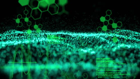 animación de estructuras químicas con malla verde sobre fondo negro