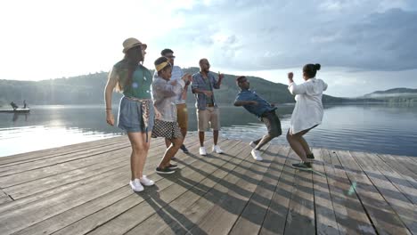 dancing outdoors with friends