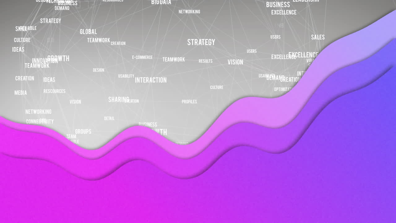 animación de una red de conexiones con una figura púrpura abstracta sobre un fondo gris