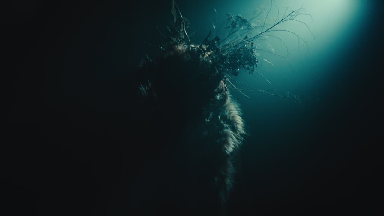 A creepy witch during the night storm