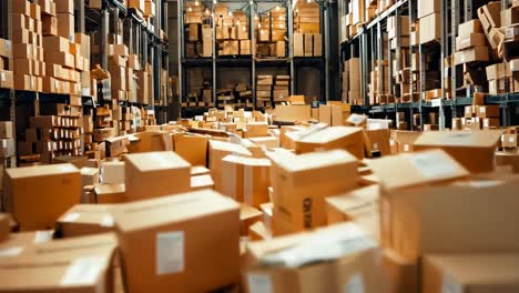 a large warehouse filled with lots of cardboard boxes