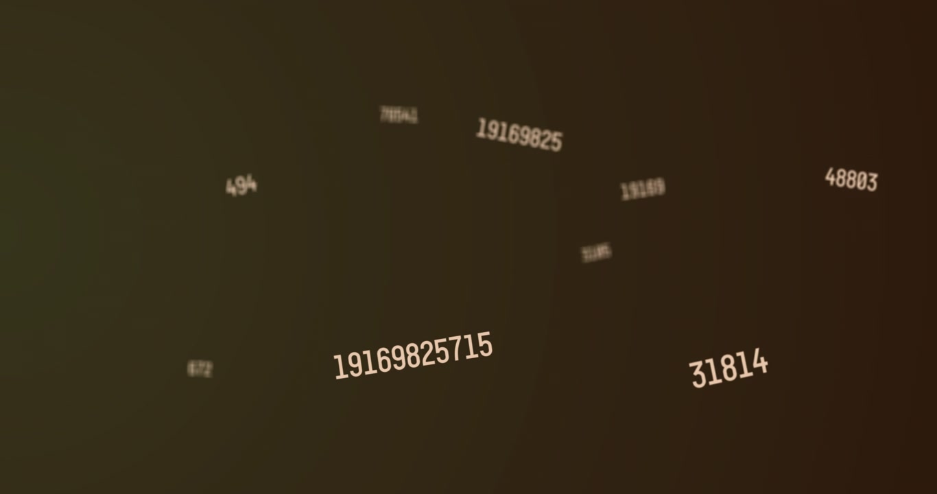 Sets of numbers changing at a fast pace moving downwards in a vast empty space