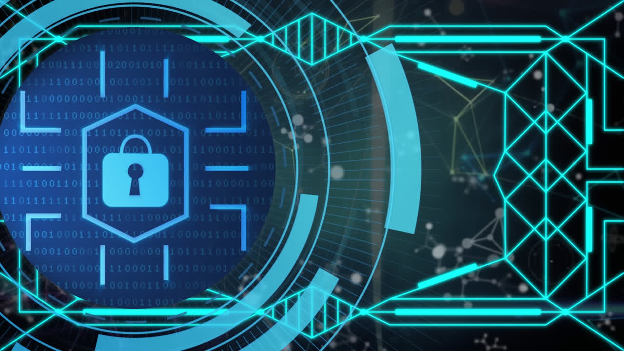 Animation of padlock with data processing and connections