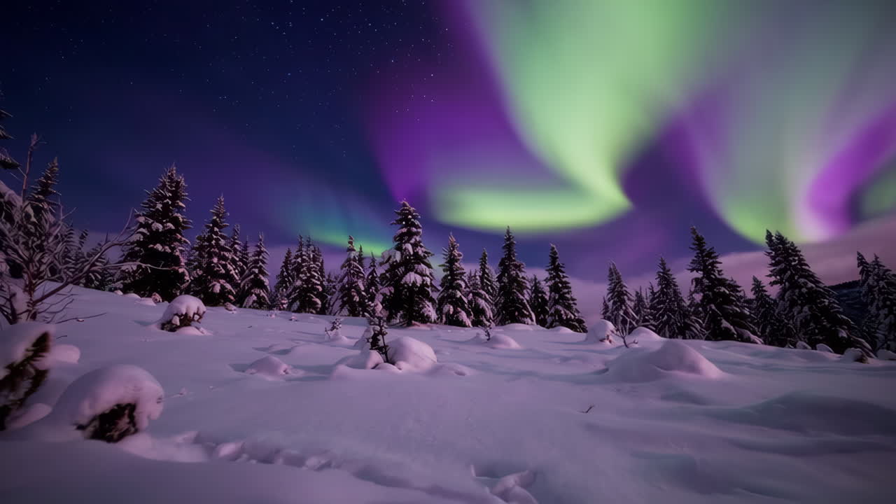 Northern Lights over a Snowy Forest
