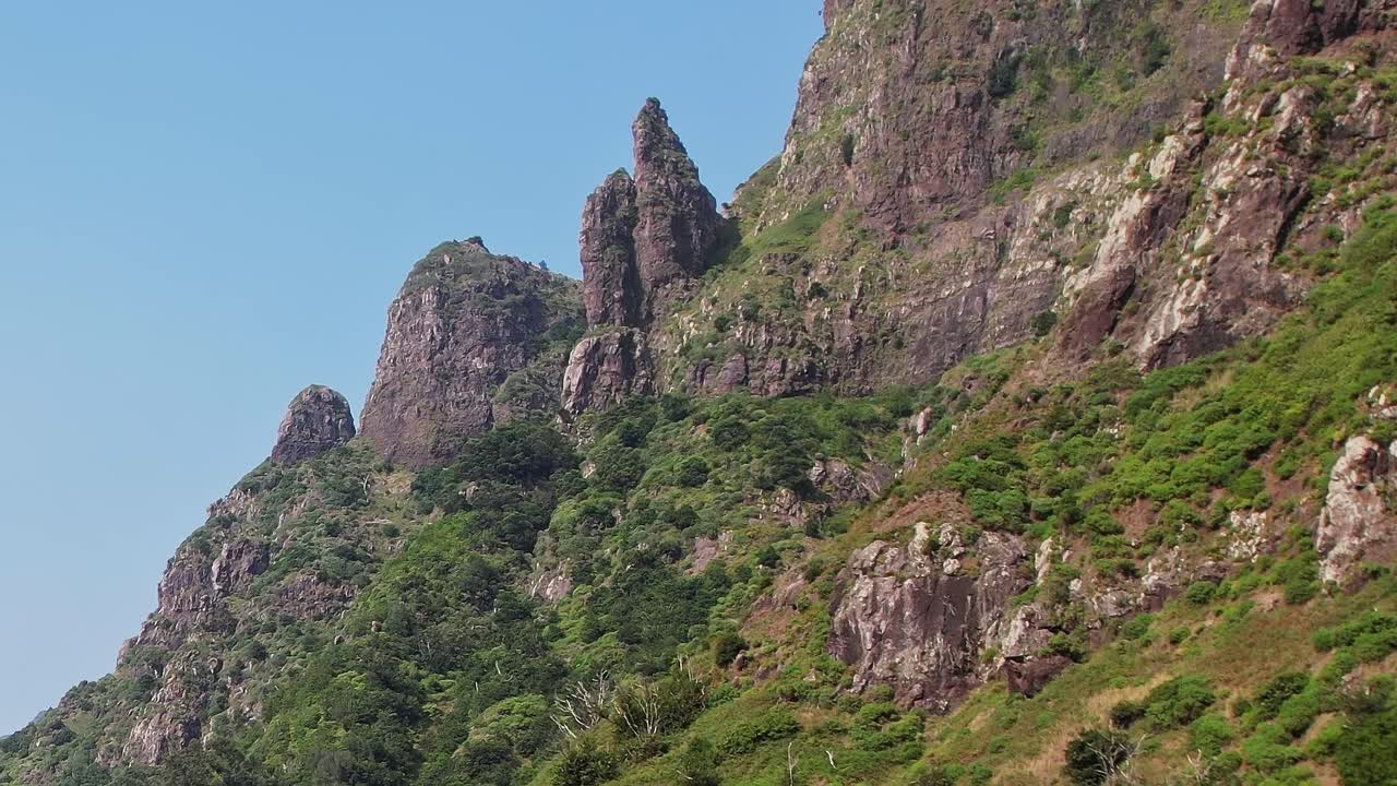 Stunning aerial view of rugged cliffs and greenery in Madeira, Portugal