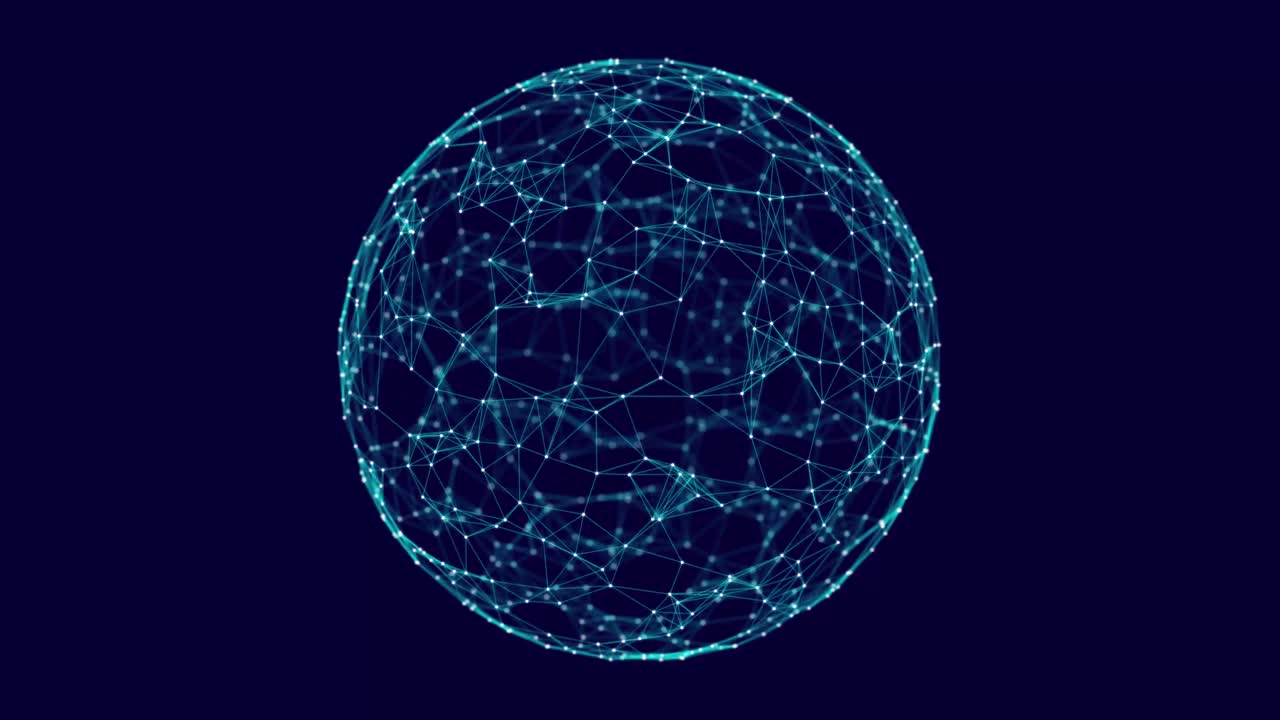 Technology sphere with connecting dots. Digital abstract network structure. 3D rendering.