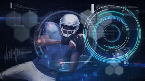animación de un jugador de fútbol americano con escaneo de alcance y procesamiento de datos
