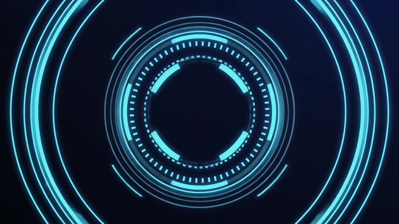 Abstract Digital HUD Interface with Rotating Glowing Blue Circles