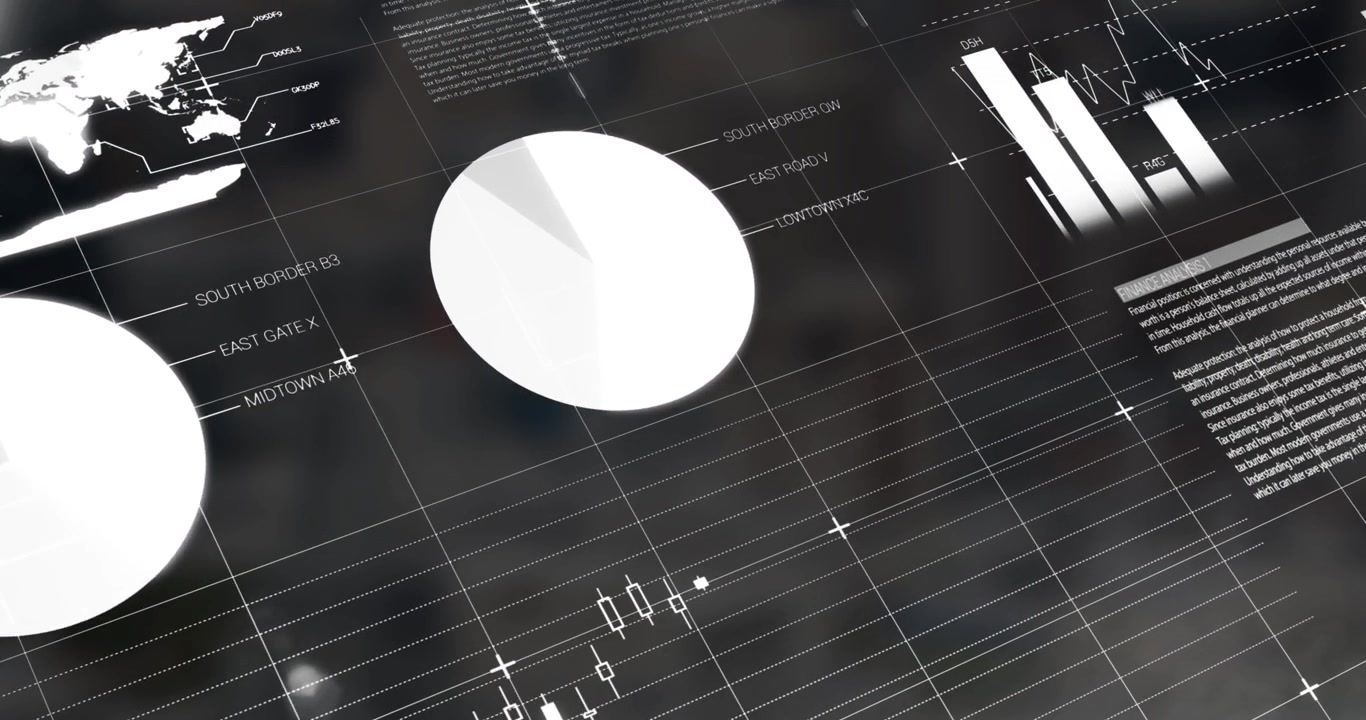 Animation af statistisk databehandling over et gitternetværk mod høje bygninger.
