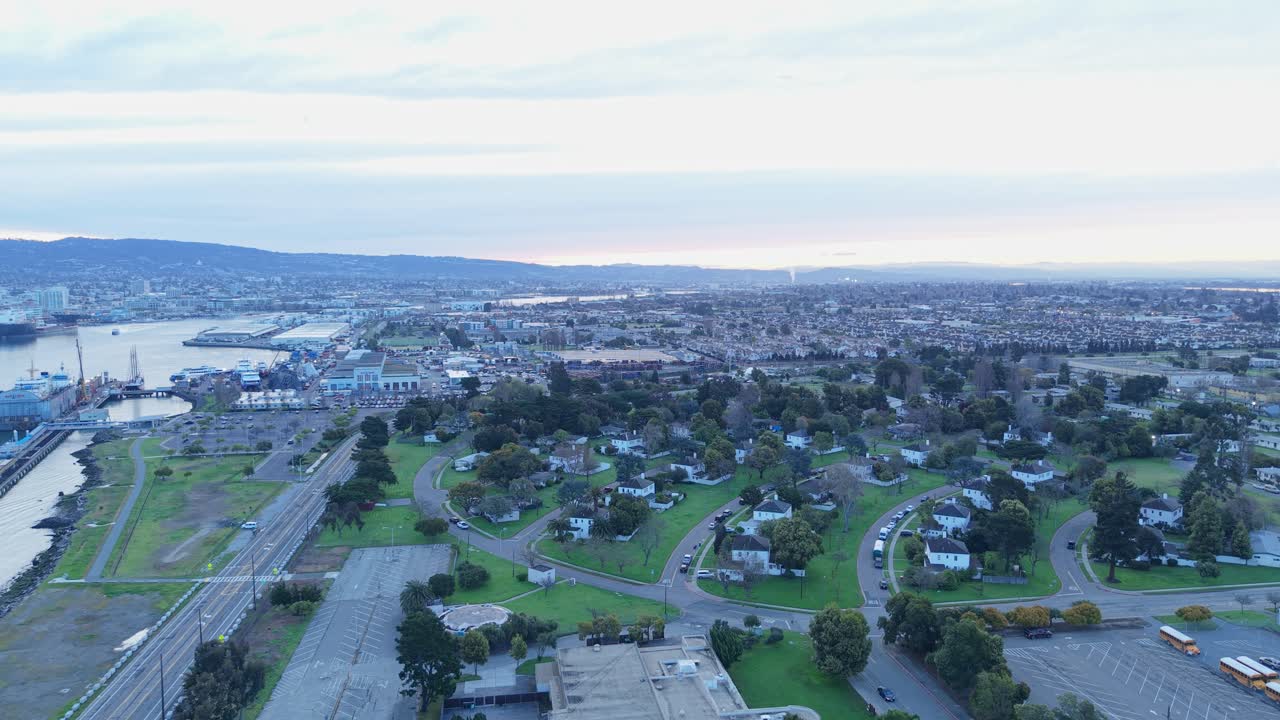 An aerial locked down shot of west Alameda California.