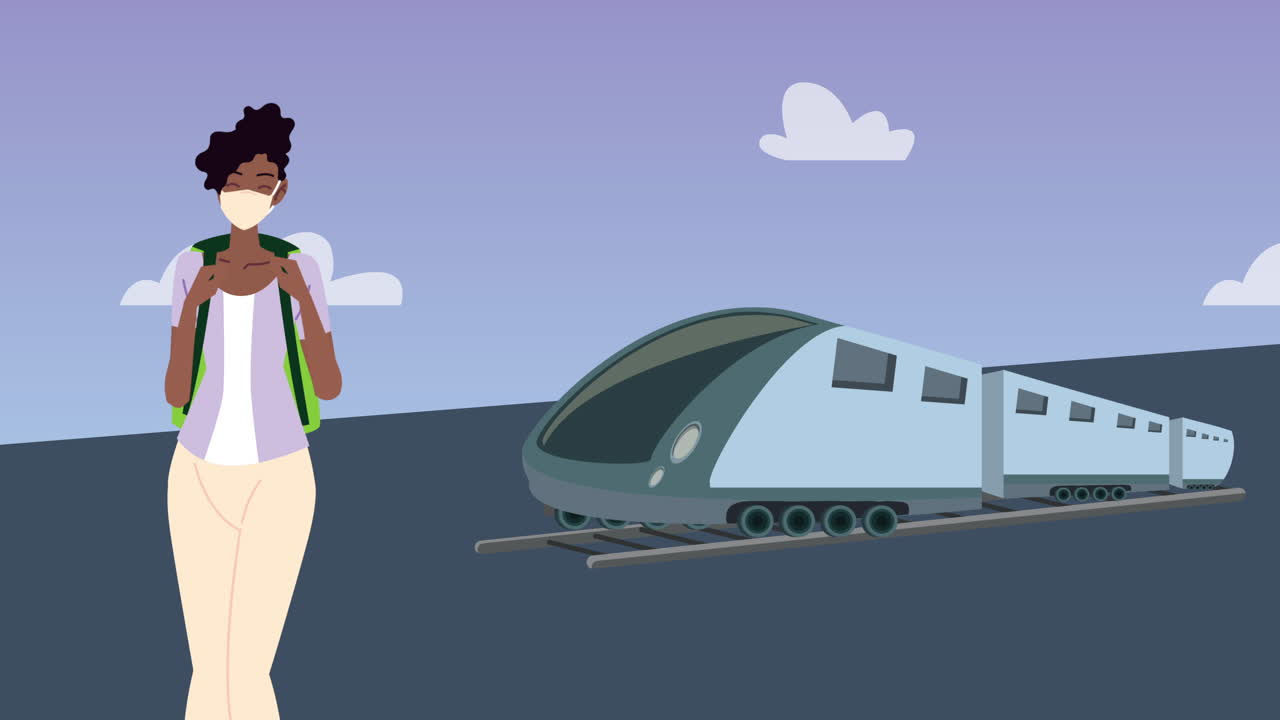 Donna in Attesa del Treno che Indossa una Mascherina