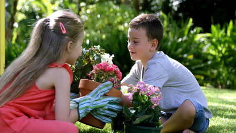 Lindo-Hermano-Y-Hermana-Haciendo-Jardinería