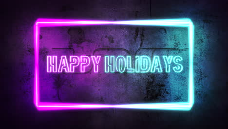 happy holidays on wall and neon frame