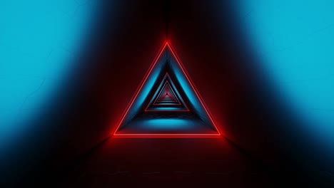 abstracto triángulo futurista túnel espacial luces de neón brillantes renderización en 3d