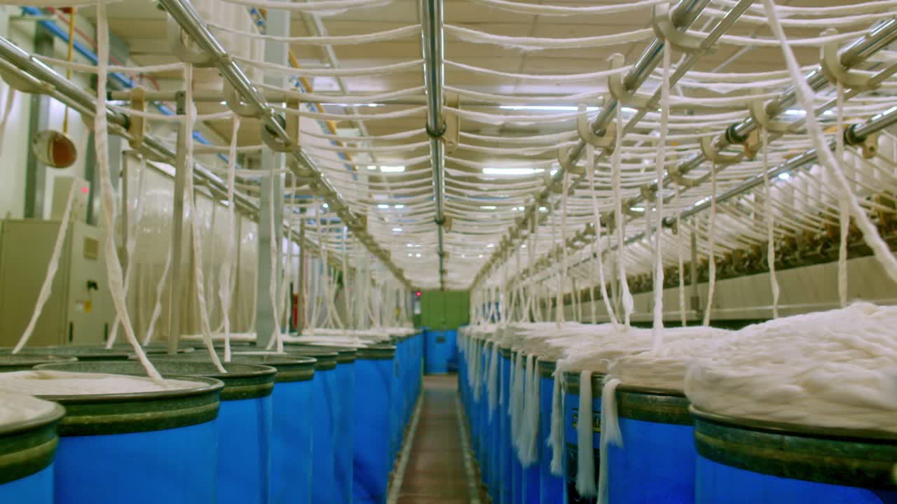Cotton thread spinning machines, interior of a cotton processing factory