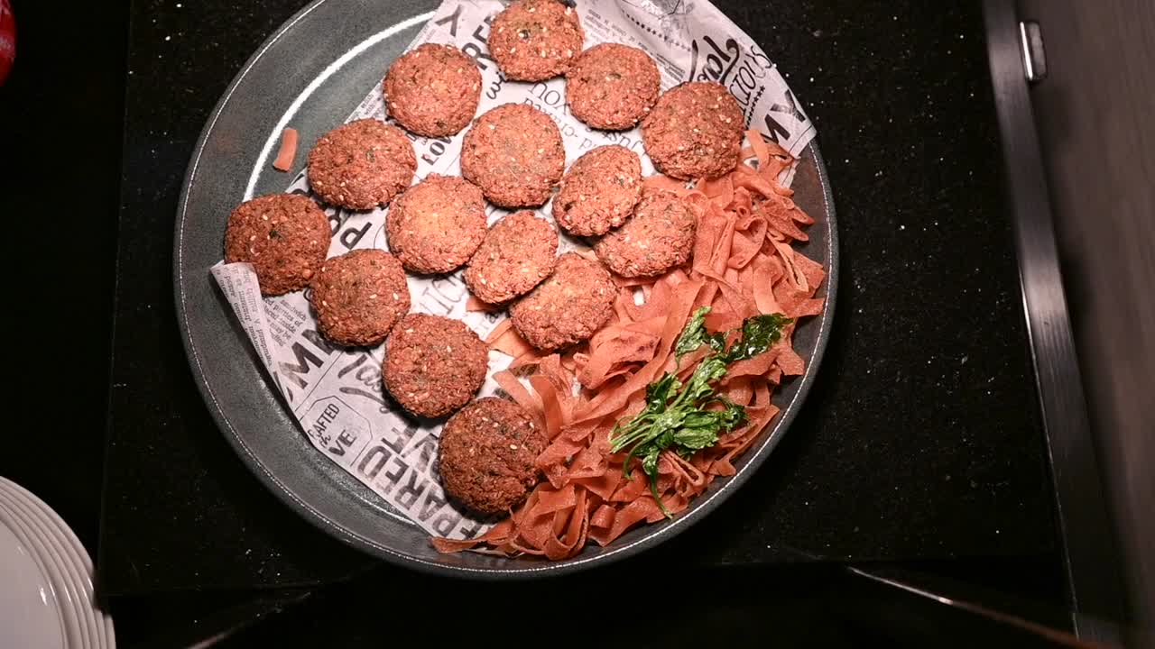 Fresh chickpea falafel platter, Arabic traditional vegetarian snacks