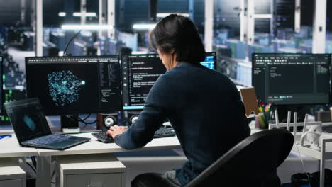 data center technician entering office, managing ai systems