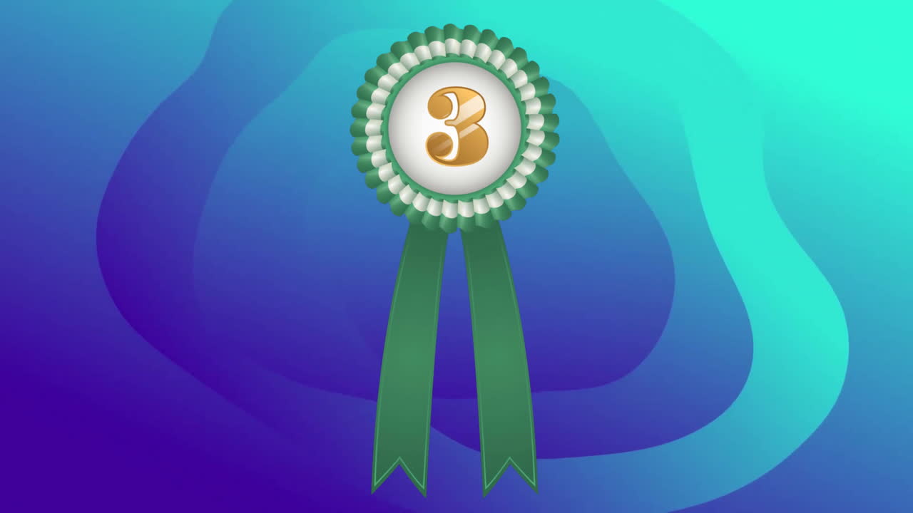 파란색 배경에 숫자 3과 모양을 가진 배지의 애니메이션