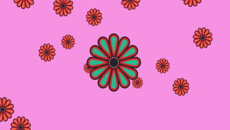 animación de múltiples flores rojas sobre un fondo rosado
