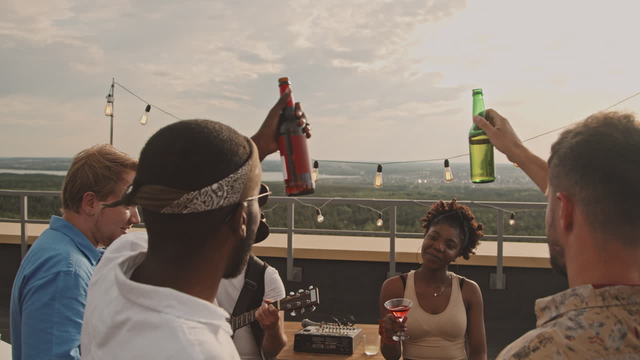 Young Friends Toasting at Rooftop Party