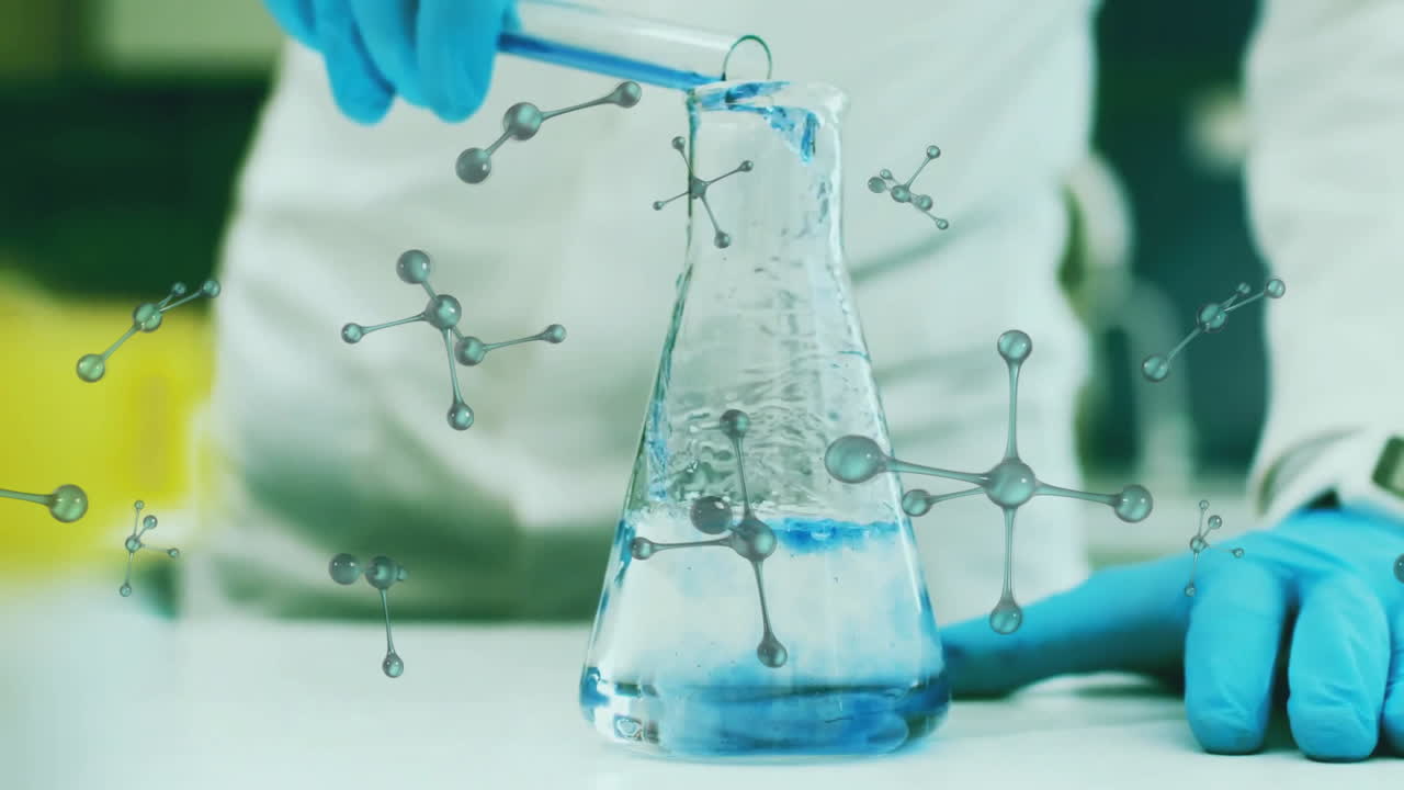 Animation of molecules and data processing over scientist with test ...