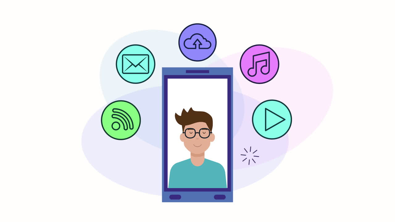 소셜 미디어 마케팅 애니메이션을 가진 스마트폰