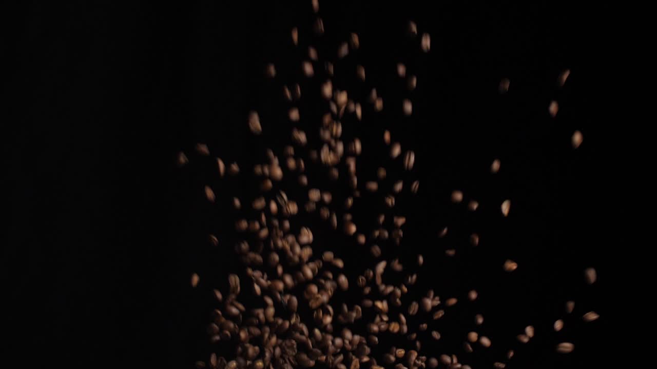 Roasted Coffee Grains Explosion, Slow Motion