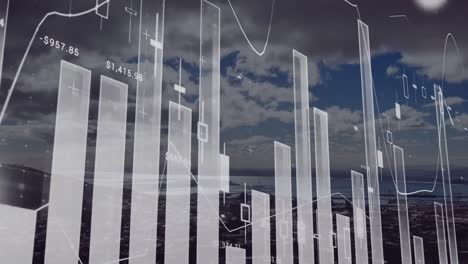 animación del procesamiento de datos con la ciudad en el fondo