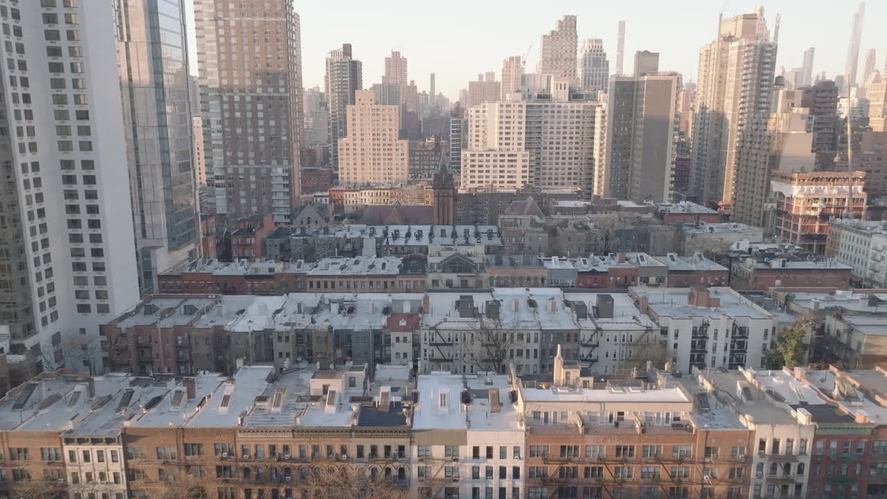 Aerial view of Upper East Side Manhattan. Shot on a winter morning in New York City.