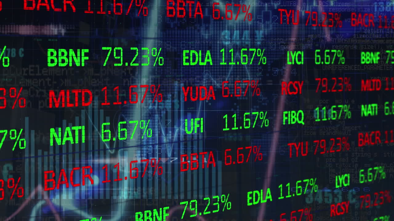 animación del procesamiento de datos financieros sobre las estadísticas