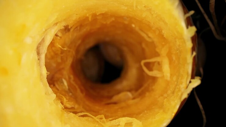 Starting just outside of the opening of a cored gourd, moving into the core just far enough to fill the frame
