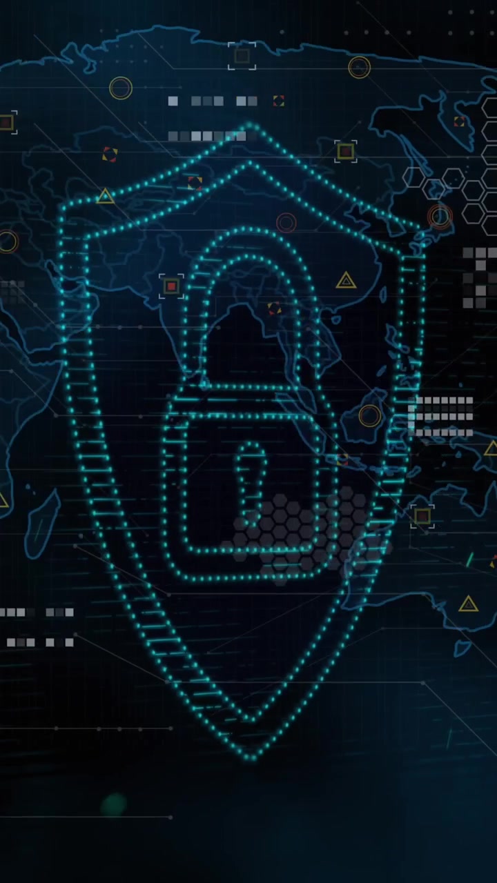 Animation of light spot and security padlock icon over world map against blue background