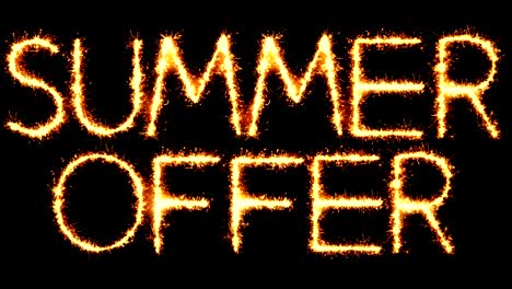 oferta de verano texto chispas brillantes chispas de fuego bucle de animación