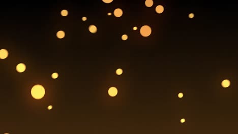 Animation-of-multiple-glowing-orange-balls-of-spots-of-light-falling-on-brown-background