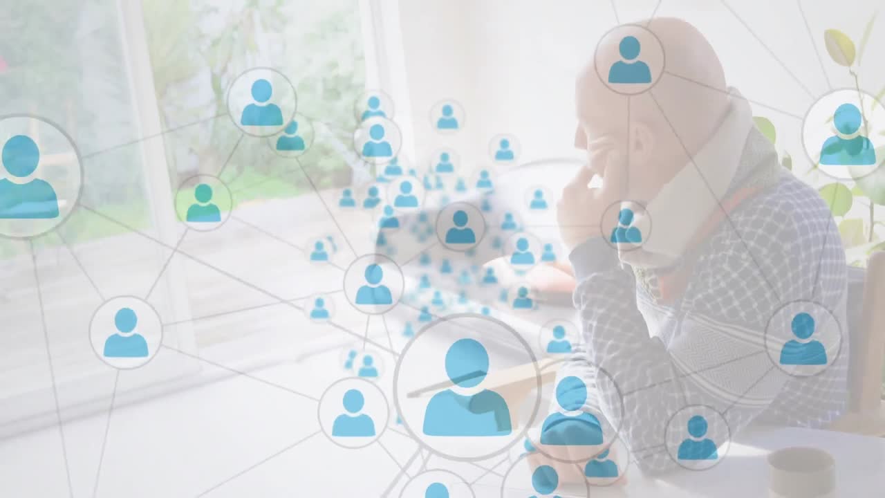 스마트 폰을 사용하여 사람 위의 아이콘과 연결 네트워크의 애니메이션